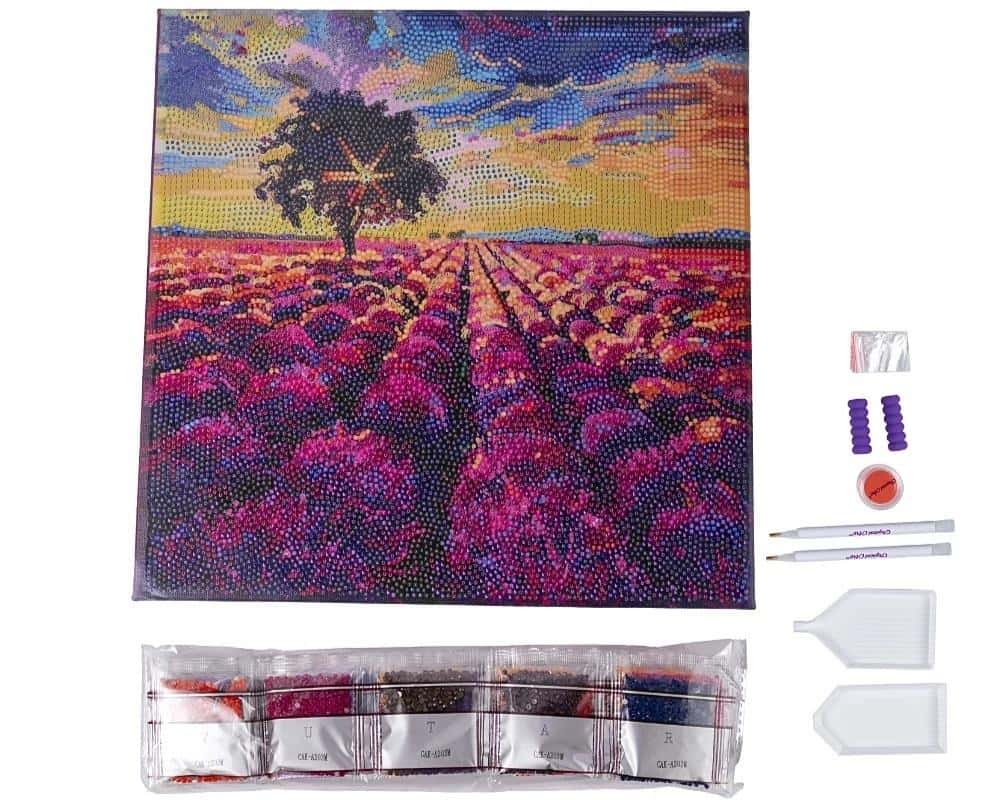 Canvas picture Lavender field - crystal mosaic 30x30 cm