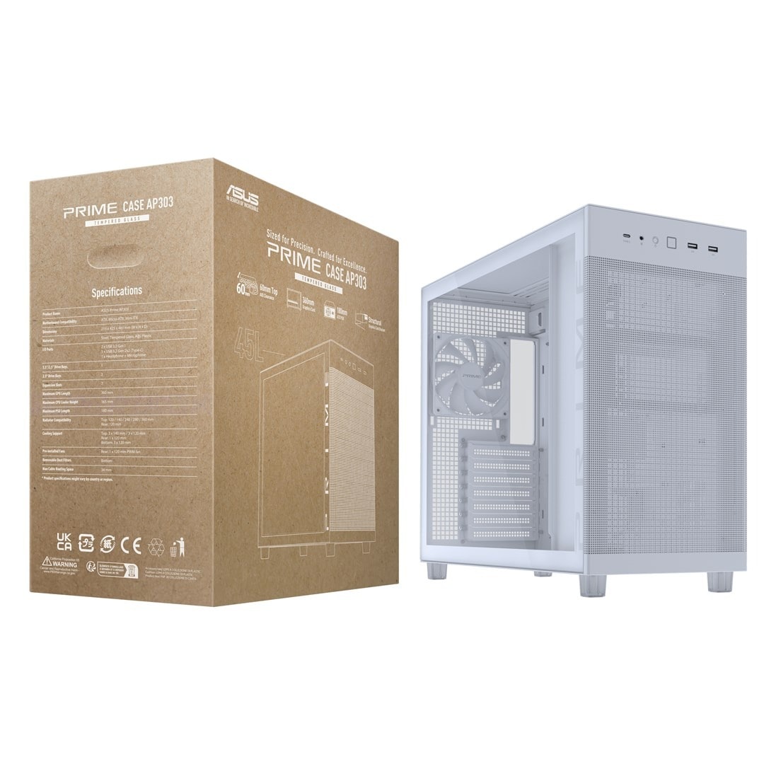 Asus PRIME AP303 TG WHITE - Midi Tower Case with Window