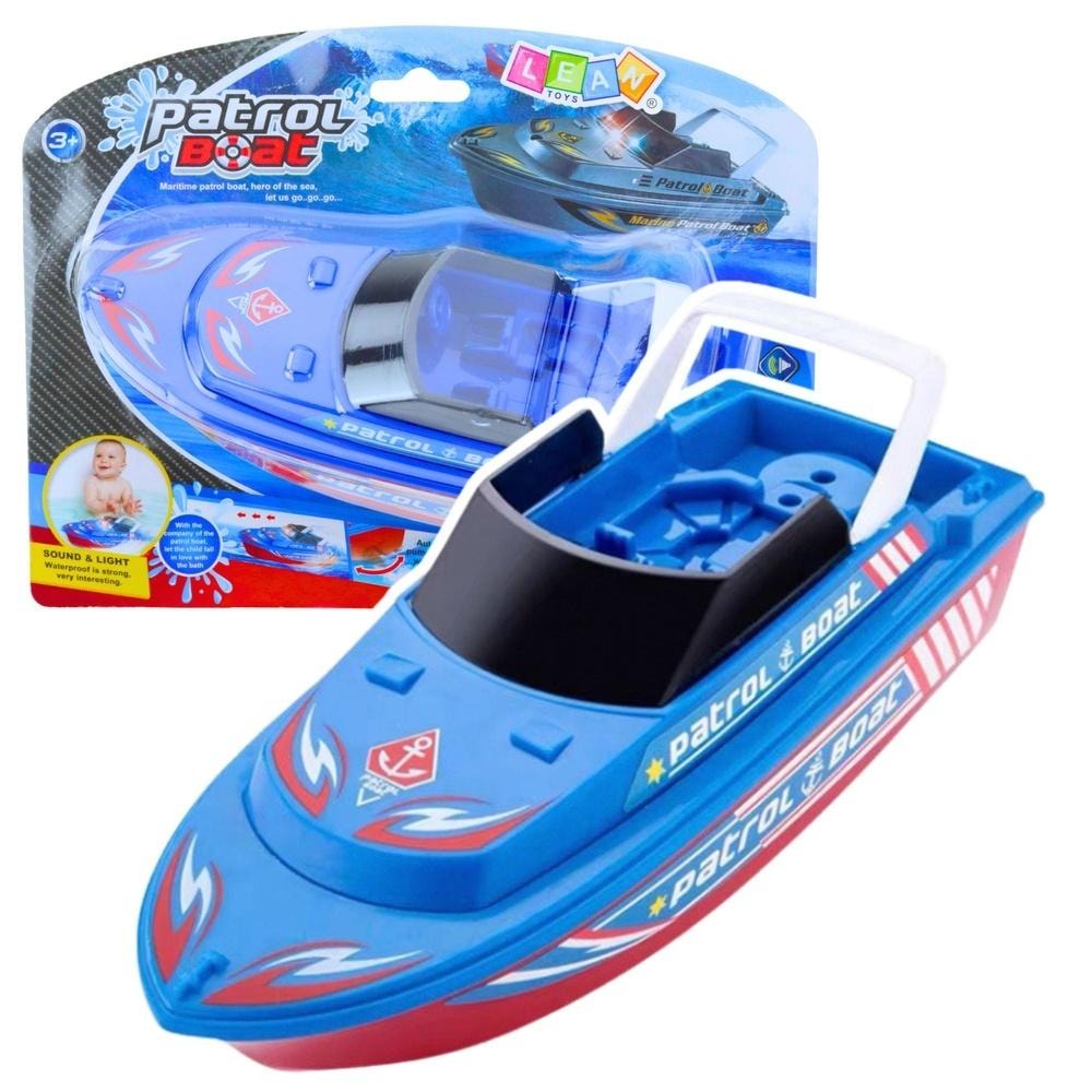 Leantoys Blue patrol boat with light and sound effects - ideal for playing in the water