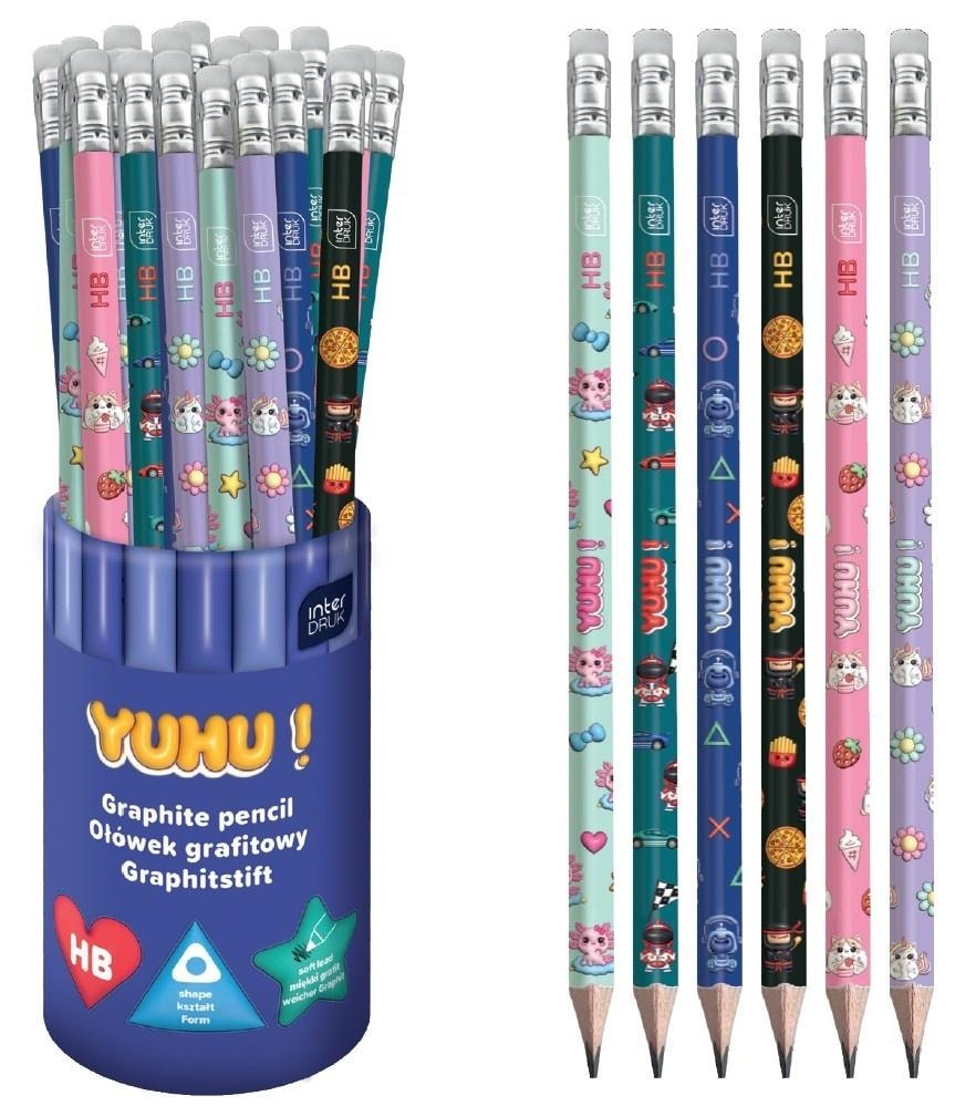 Yuhu Triangular graphite pencil with eraser HB 36 pieces