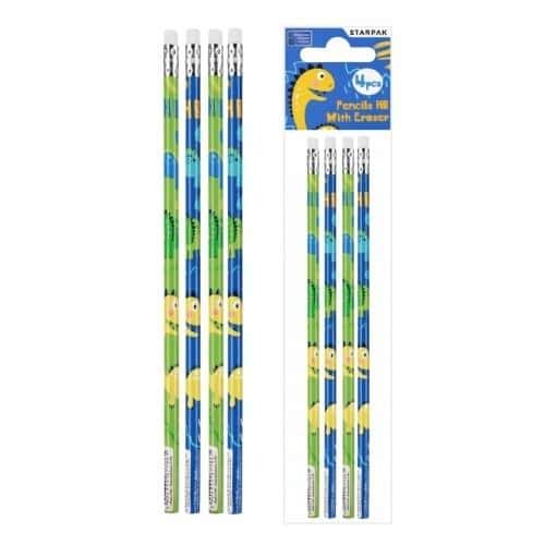 STARPAK HB Pencil with Eraser Dino - 4 Pieces with Dino Theme