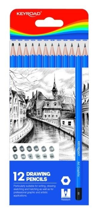 Keyroad Sketching Pencils - 12 pieces of different hardness, ideal for drawing