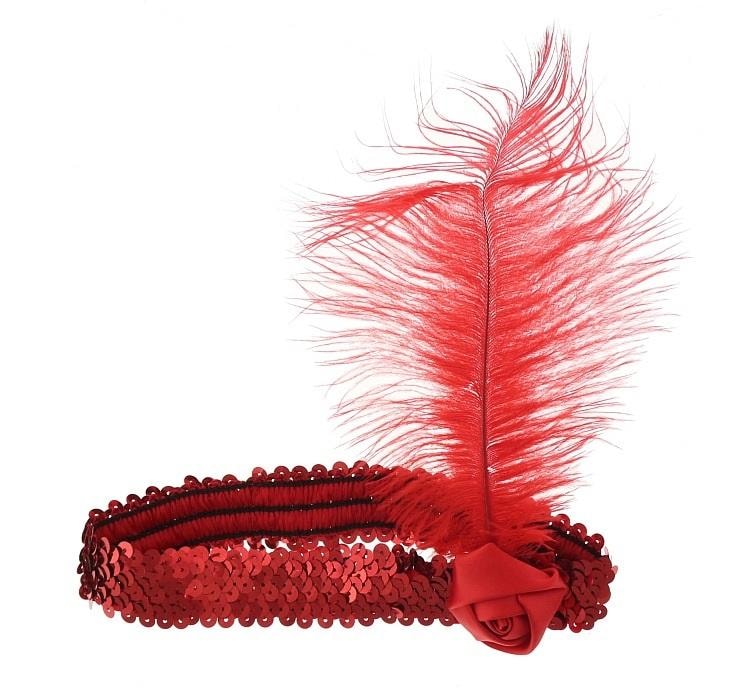 Red retro headband with feather - perfect for a party