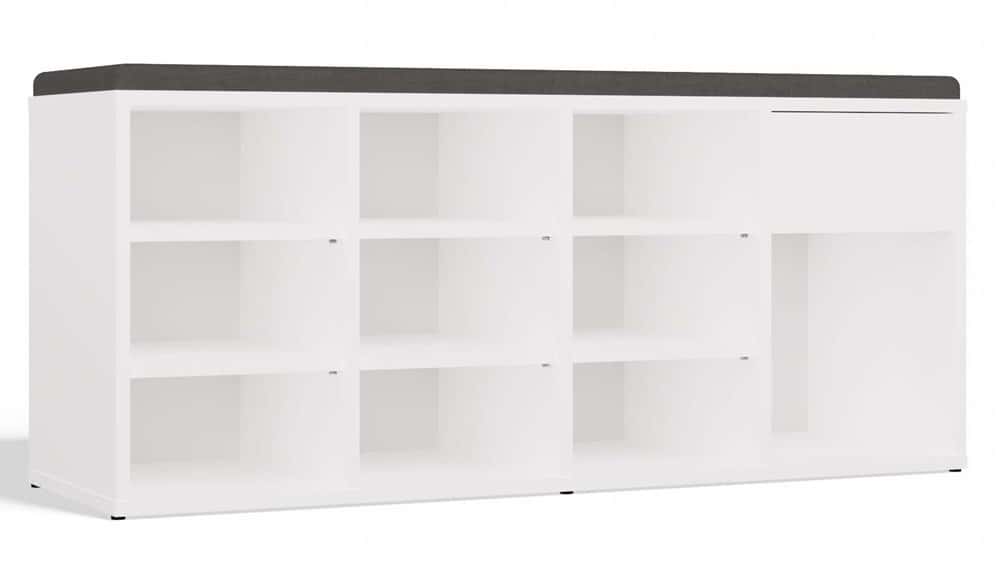 Shoe cabinet TALLIN - Open white cabinet with seat ideal for the hallway