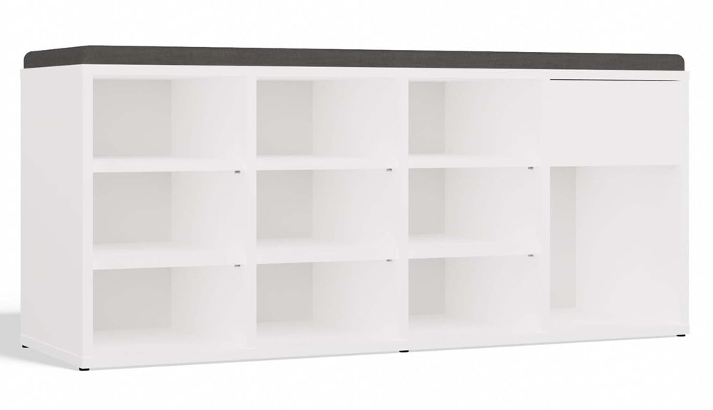 Shoe cabinet TALLIN - Open white cabinet with seat ideal for the hallway