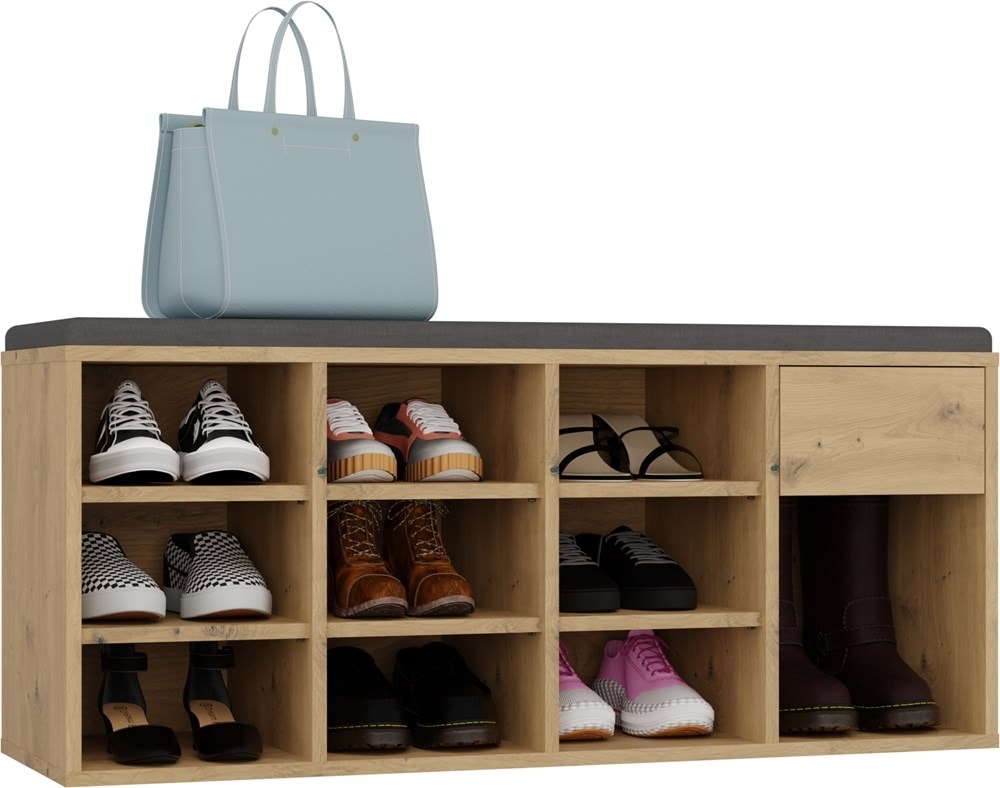 Shoe cabinet Tallin artisan oak - open with seat and drawer