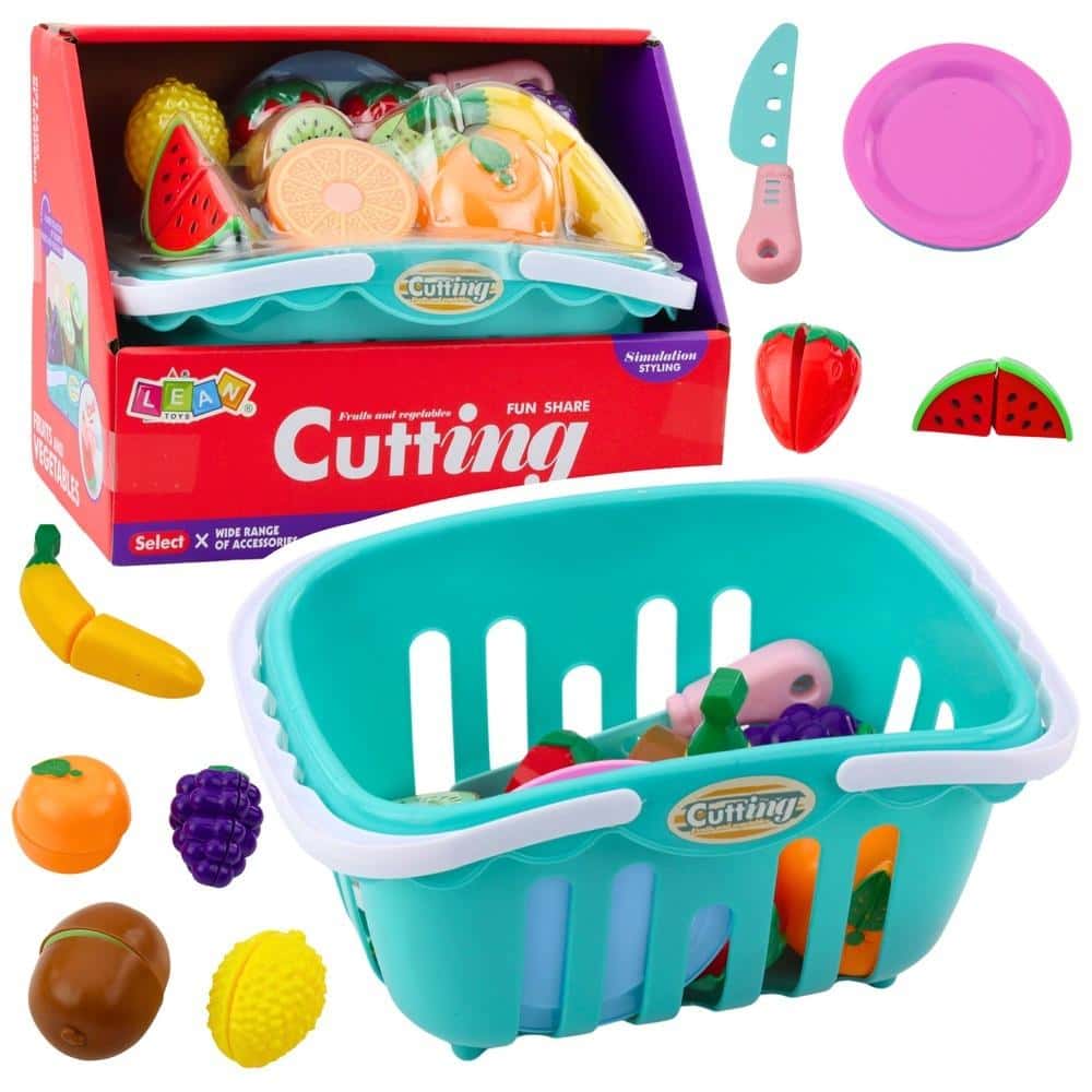 Leantoys Fruits for cutting with Velcro and basket - educational toy