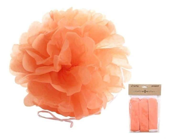 Paper decoration pompom orange 25 cm - 3 pieces perfect for parties
