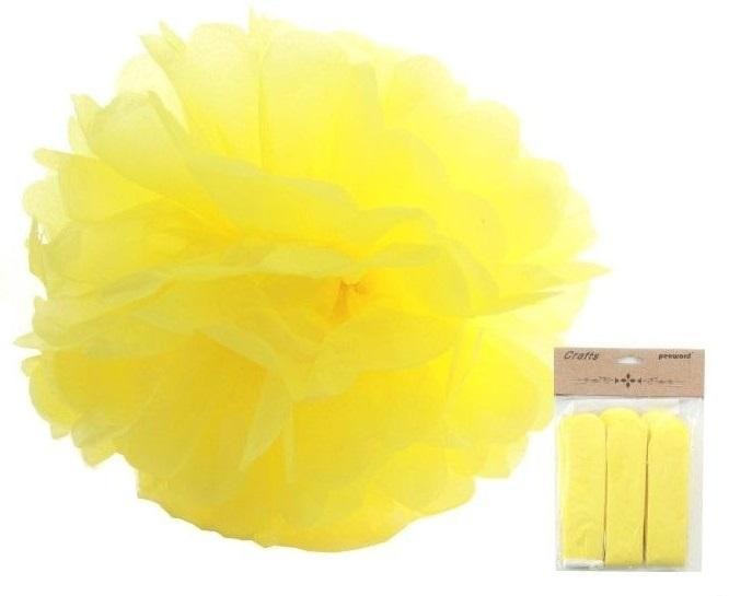 Penword Paper Pom Poms yellow 25cm 3pcs - perfect decoration for any party