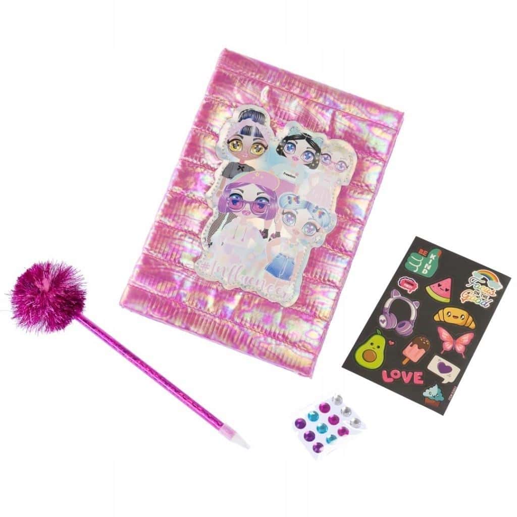 Dark pink pompom diary with pen - perfect gift for children