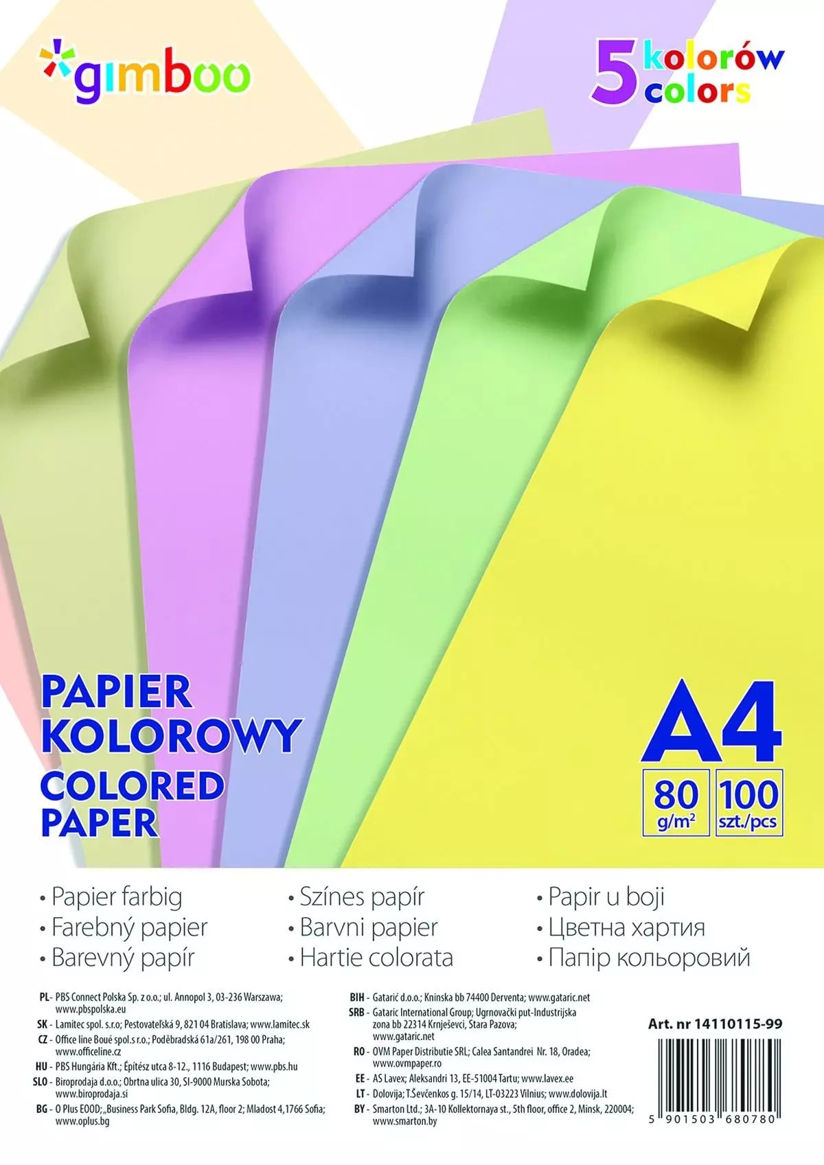 Gimboo A4 Colored Paper - 100 sheets pastel colors for creative works