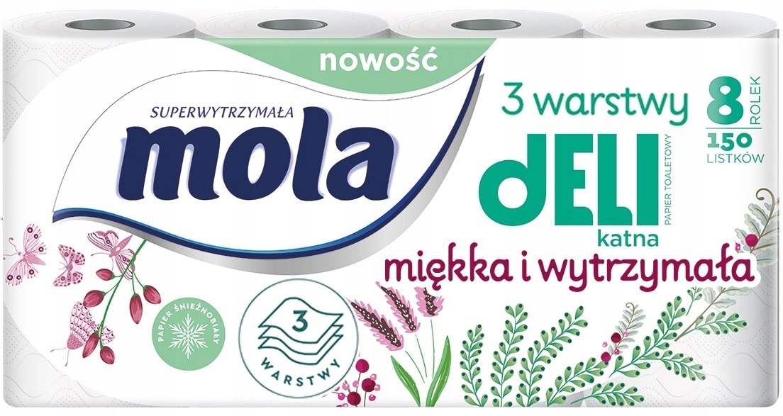 Mola Delikatna White - Toilet Paper 8 Rolls for the whole family