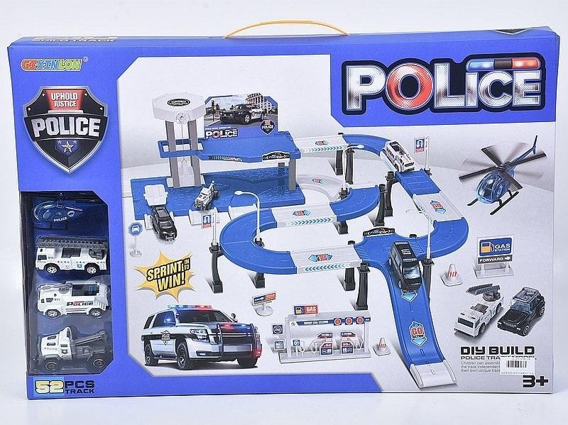 Police parking lot with vehicles - 52 pieces, 4 metal vehicles
