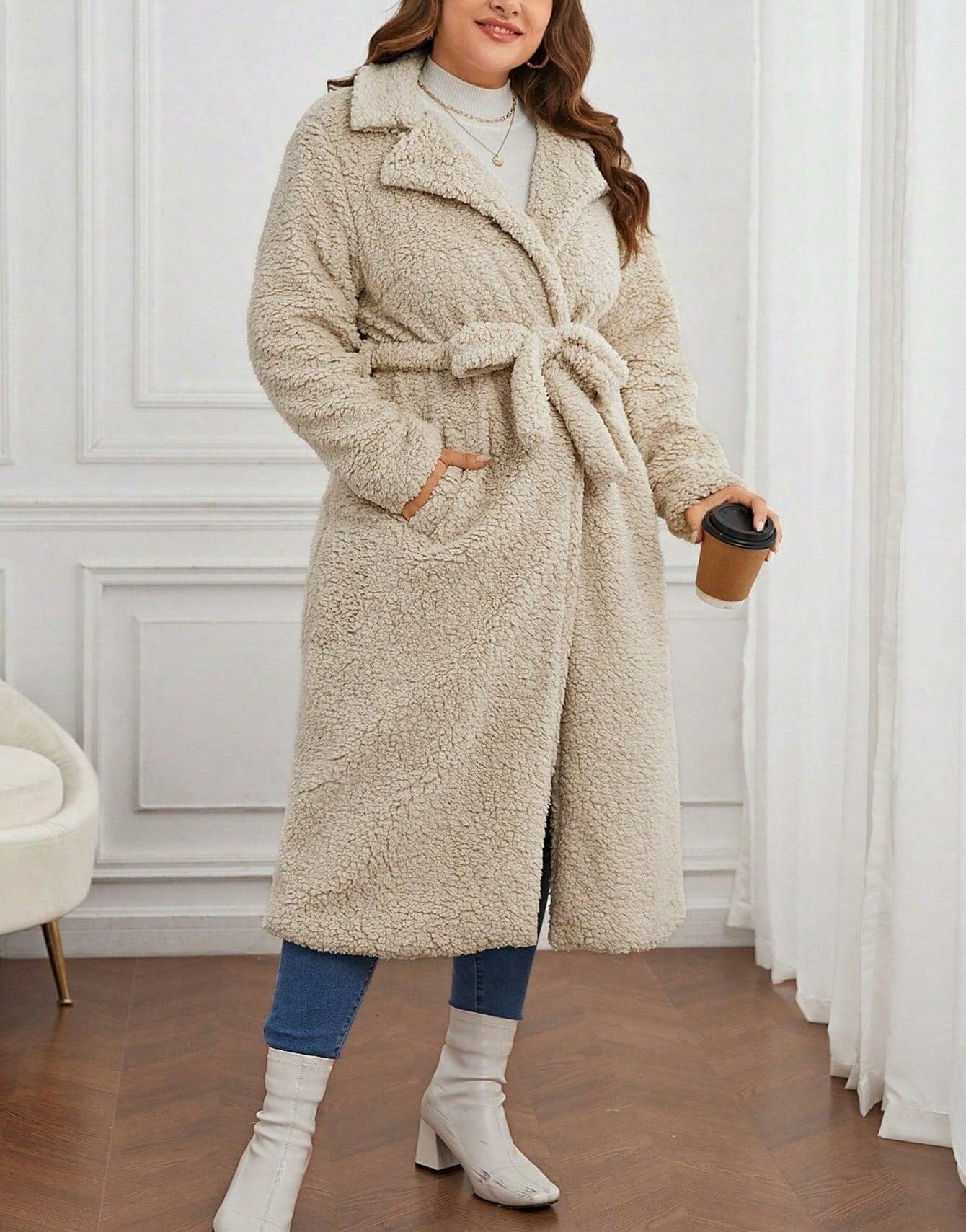 Women's plush coat beige - wrap yourself in softness!