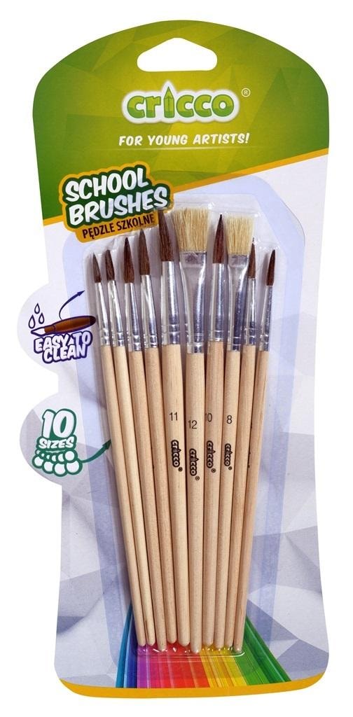 Cricco Wooden School Paintbrushes 10 pieces - perfect for young artists