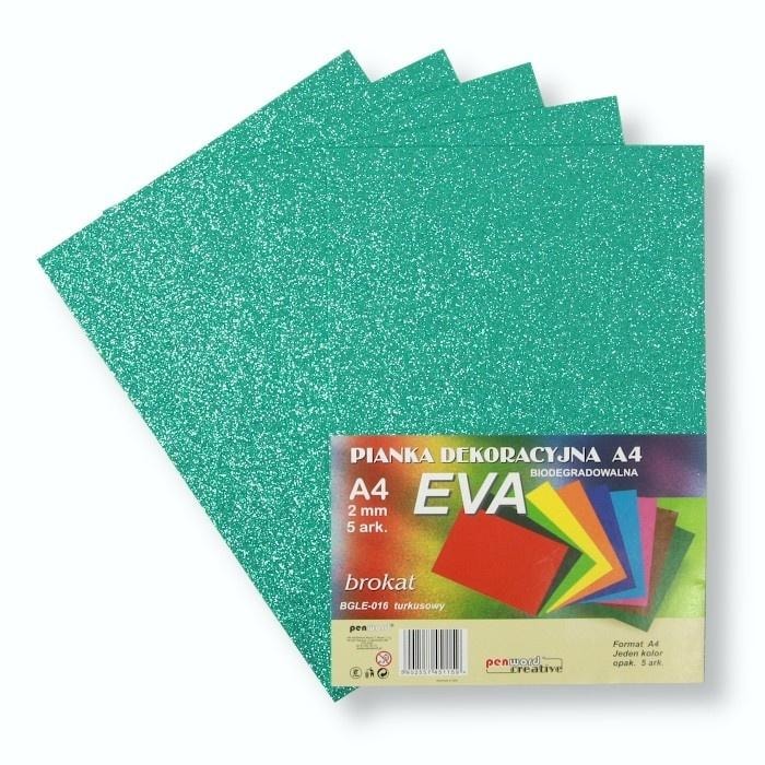 Penword Glitter Foam A4 Eva turquoise biodegradable 5 pieces - ideal for creative projects