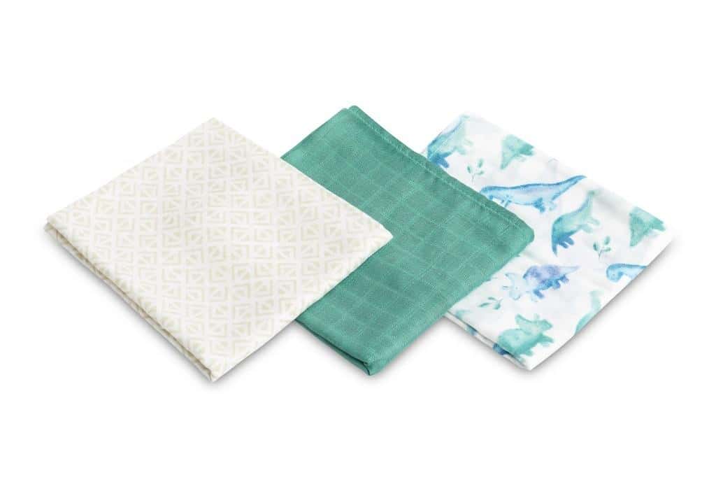 Sensillo Bamboo diaper 3-pack dino green 70x80cm - soft swaddle for your baby