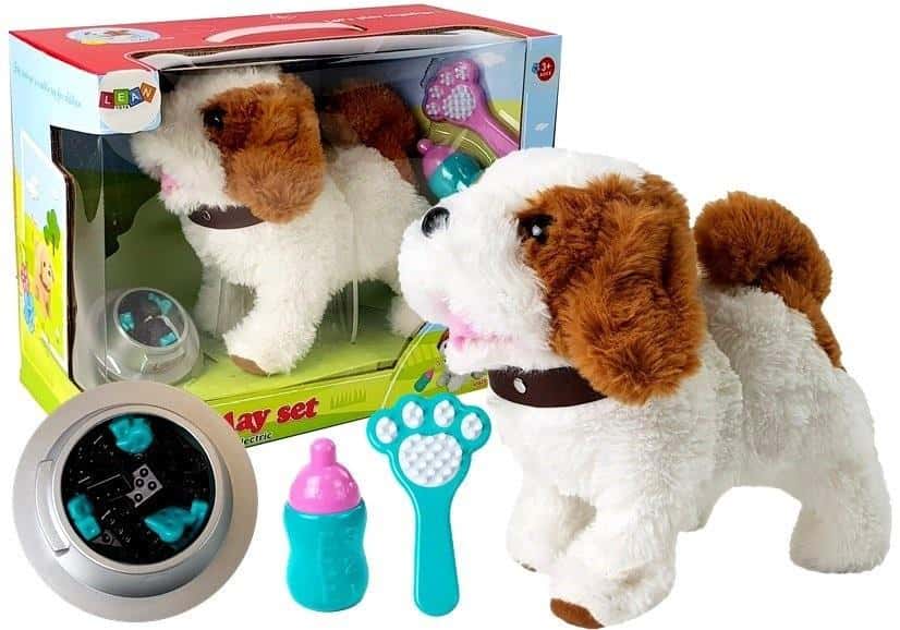 Leantoys Plush Interactive Puppy - white fur with accessories