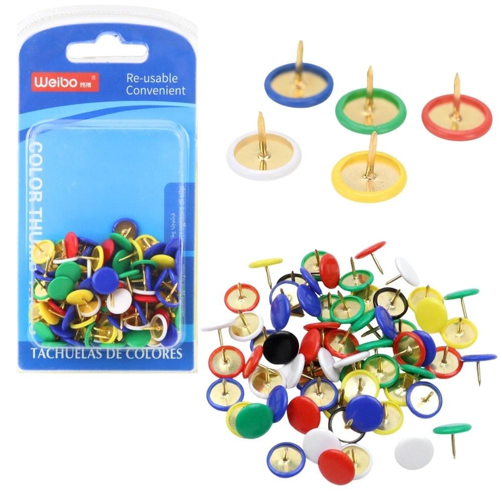 Leantoys Colorful office thumbtacks with flat head - 90 pieces
