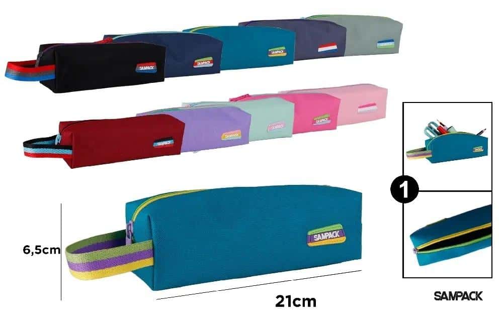 Pencil case single compartment with handle MIX designs - ideal for school