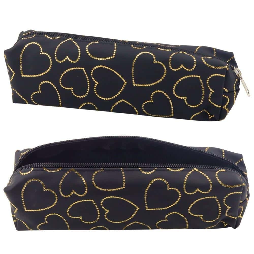 Leantoys Pencil case single compartment golden hearts black