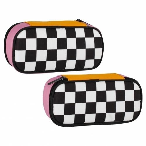 Starpak Pencil case oval pouch Chessboard white - perfect for school