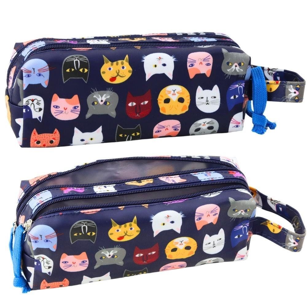 School pencil case colorful Cats navy blue 22cm - ideal for every student