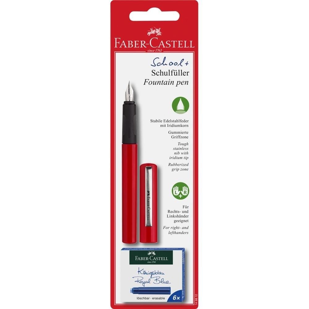 Faber-Castell School+ - Fountain pen red with ergonomic grip and cartridges