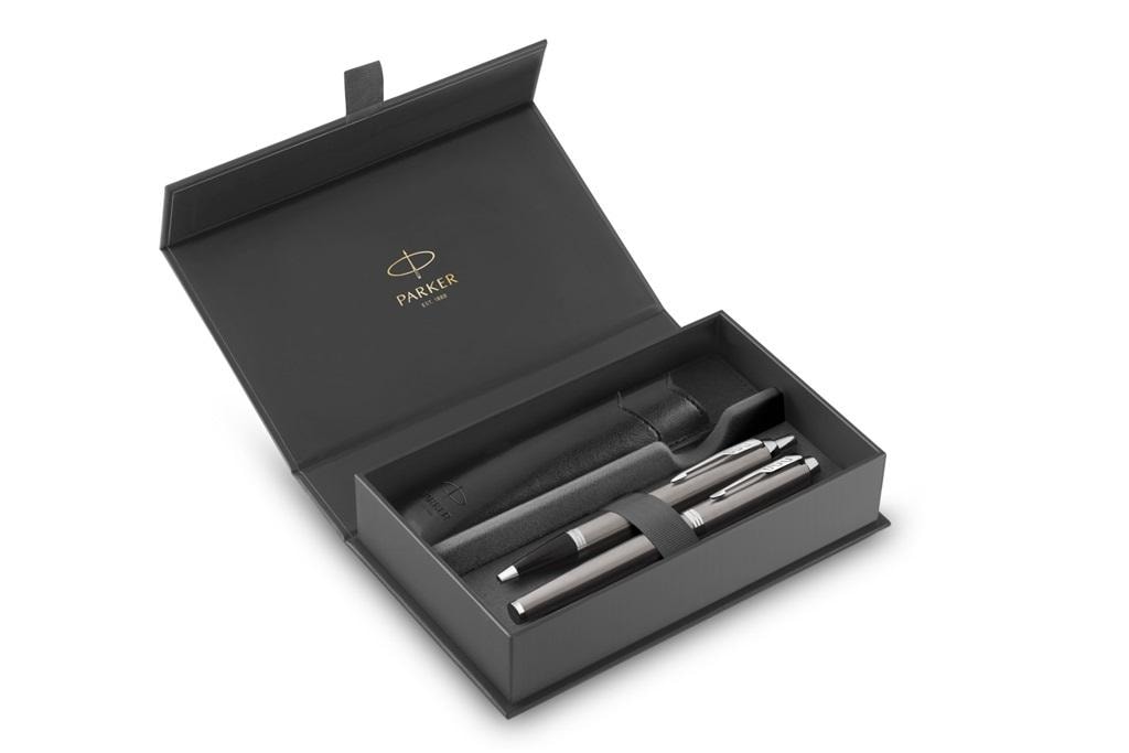 Parker IM Set - Ballpoint pen and fountain pen silver metal