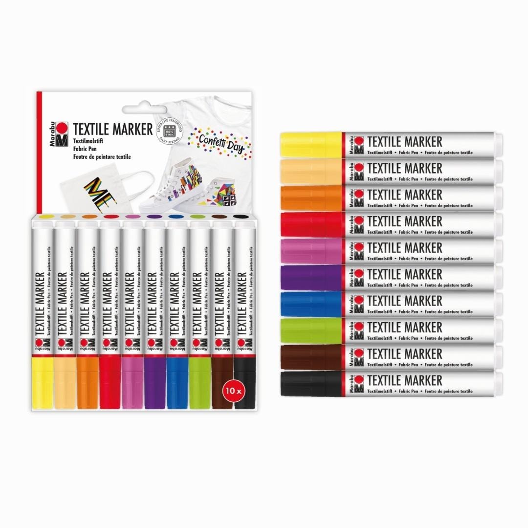 Marabu Fabric markers 10 colors washable - perfect for creative projects
