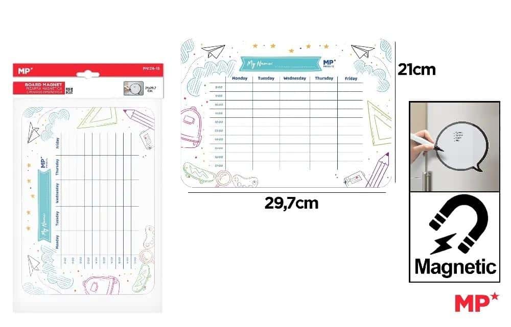 Magnetic weekly planner with hours - ideal for organization