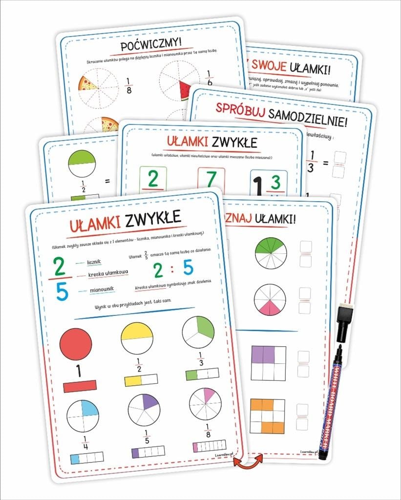 LearnHow Educational charts - Fractions - 4 cards for learning mathematics