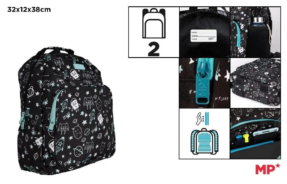 Kosmos two-compartment backpack black 32x12x38cm - ideal for school and trips
