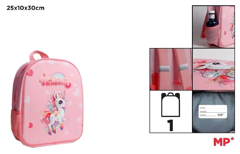 Single compartment backpack Unicorn pink - perfect for kindergarten
