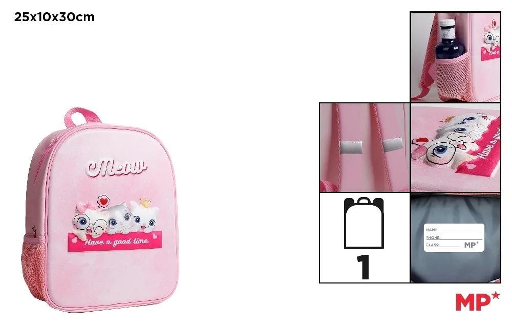 Backpack Cats - Pink single compartment backpack for girls