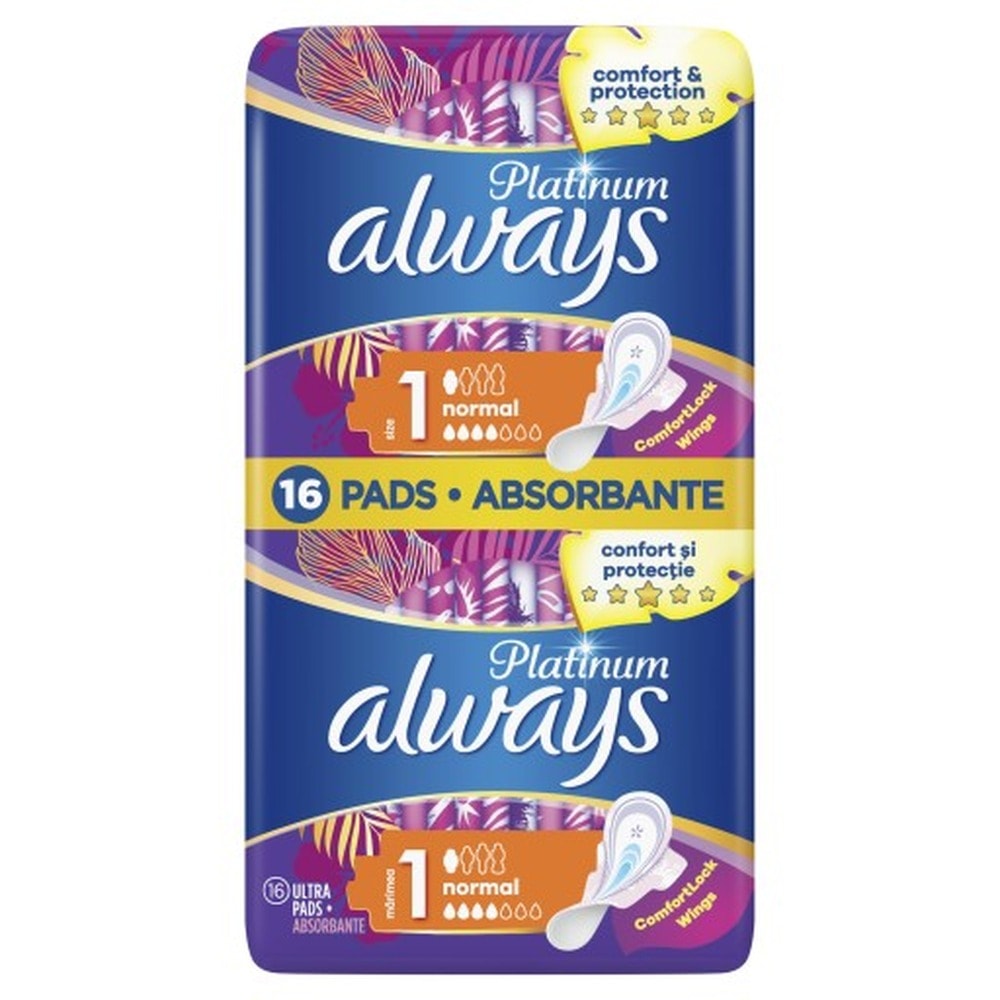 Always Platinum Ultra Duo Normal Plus - Sanitary Pads for Women, 16 count
