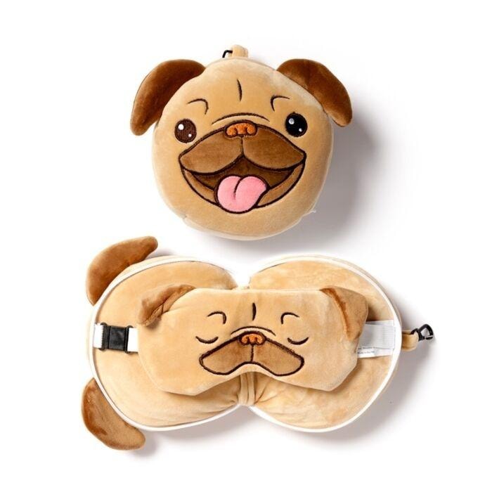 Relaxeazzz Travel pillow and eye mask Pug Dog - perfect as a gift