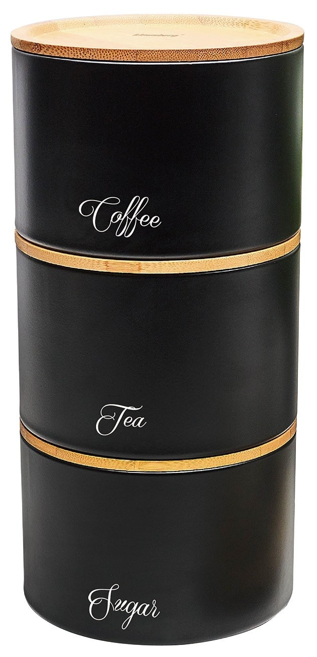 Klausberg Kitchen Canisters Steel Bamboo Black - 3 Pieces Set