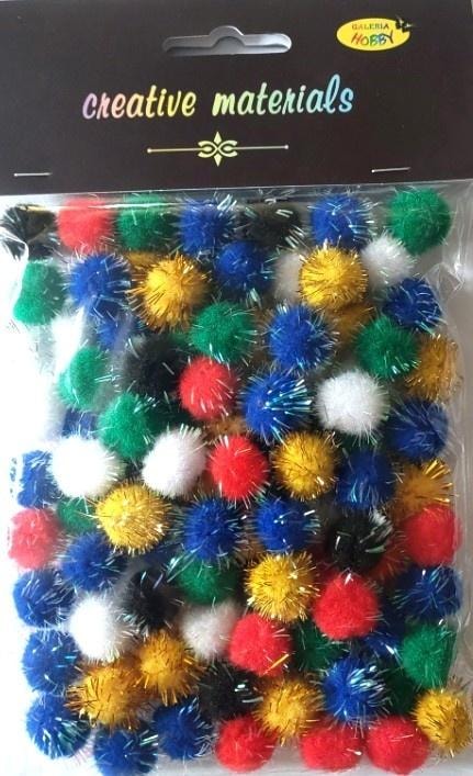 Glitter Pompons - Set of 100 pieces for decoration and crafts