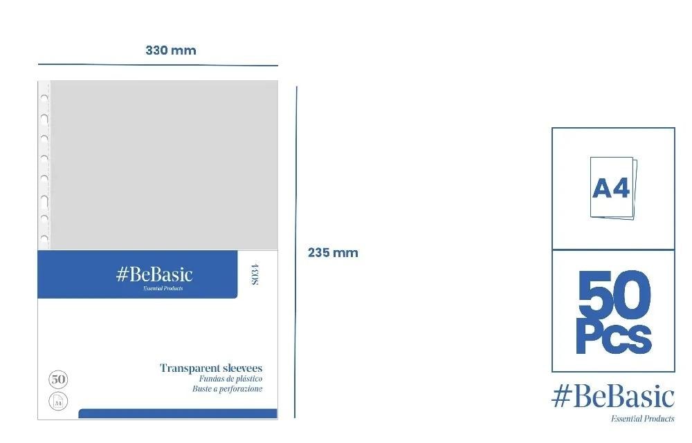 BeBasic Transparent A4 Binder Sleeves 50 pcs - ideal for office and school