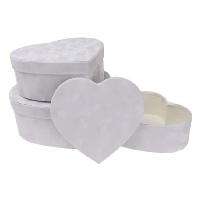 ROZETTE Velvet Flower Box Heart White 3 pcs - perfect for a gift