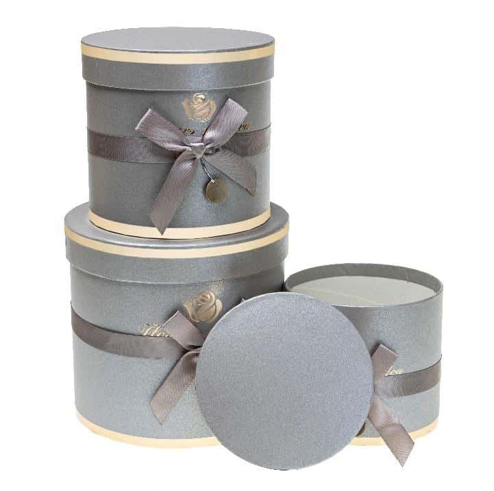Rozette Flower Box with Ribbon 3 pieces grey - perfect for a gift