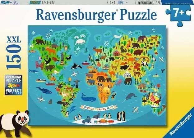 Puzzle World map wild animals XXL 150 pieces
