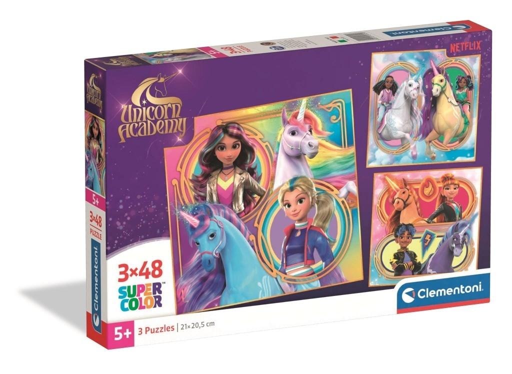 Clementoni Puzzle Super Color 3x48 Unicorn Academy - puzzle for children