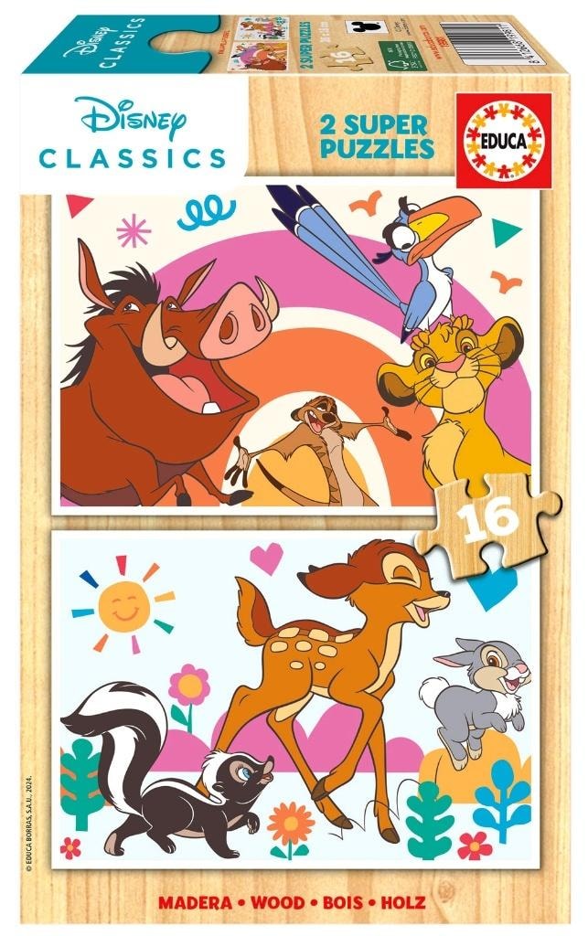 Educa Wooden Puzzle Lion King Bambi - 2x16 pieces