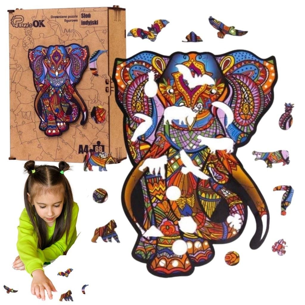 PuzzleOK Wooden puzzle Ecological Indian Elephant A4