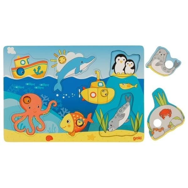 Goki Wooden Puzzle Cover the Background Sea Animals - educational fun for kids
