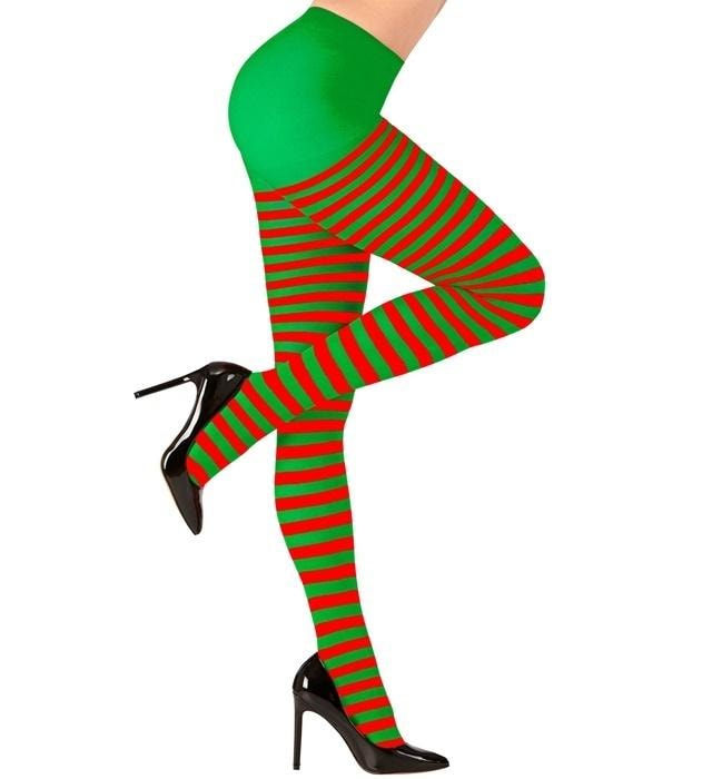 Christmas tights - Universal size green and red striped