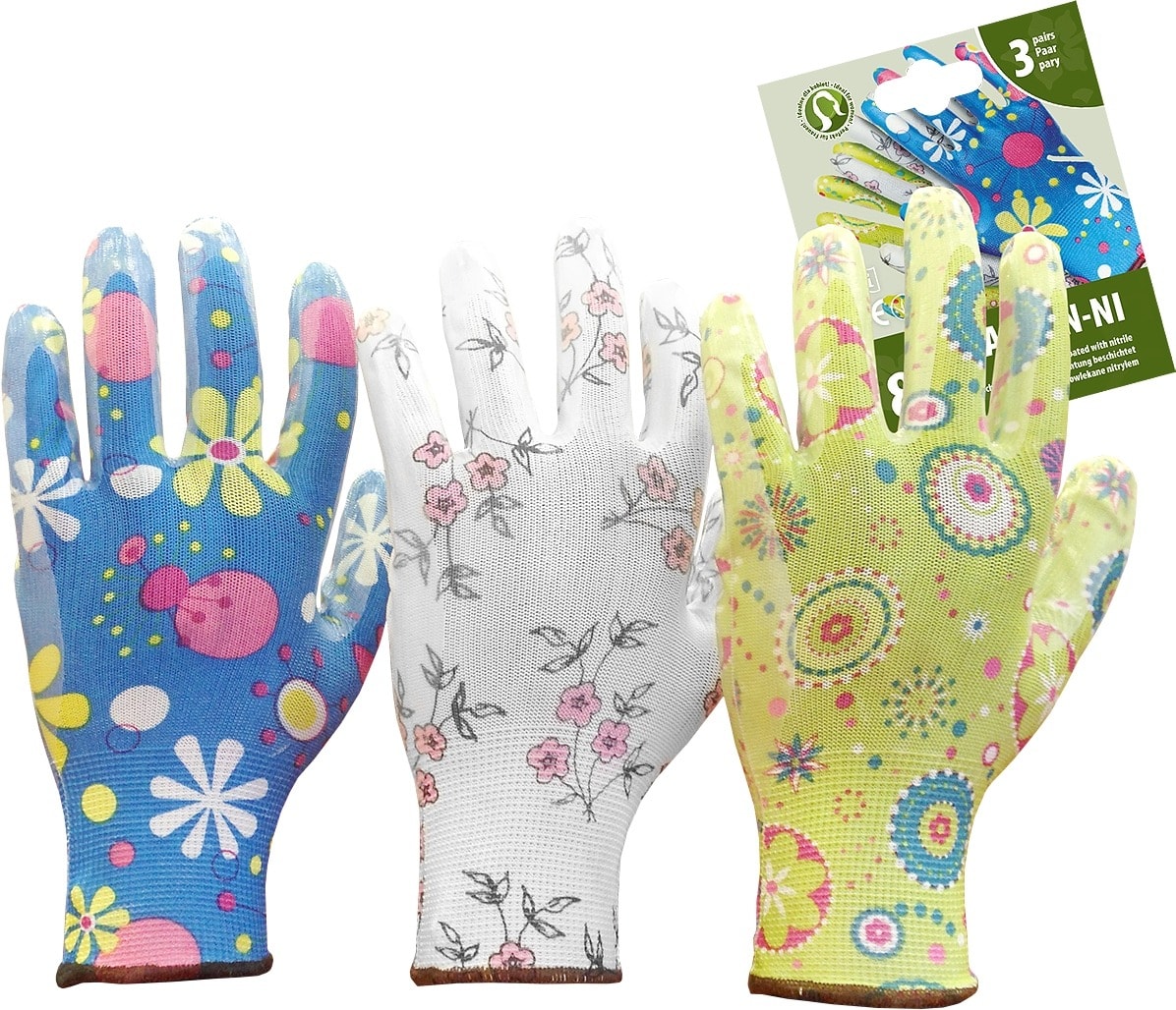 Gardening gloves with floral pattern X3 L - ideal for gardening
