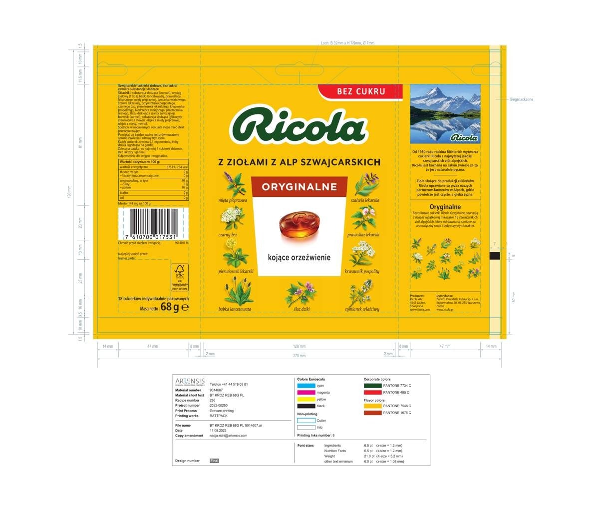 Ricola Original - Herbal throat candies 68g